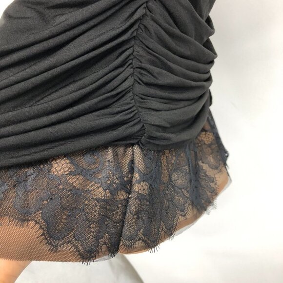 BCBGMaxAzria Black Renay Lace-Blocked Ruched Mini Bodycon Dress size 4 - Picture 14 of 16